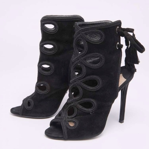 Prada Black Suede  Ankle Tie Sandals Size 35 - Picture 1 of 6